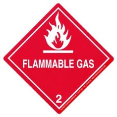 a red and white sign that says flammable liquid with flames in the center