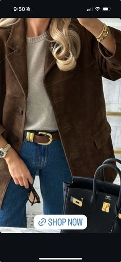 Suede Jacket Outfit, Perfect Fall Outfit, Suede Blazer, Womens Jackets Casual, Brown Long Sleeve, Jacket Fashion, Button Jacket, Mode Inspo, Autumn Outfit