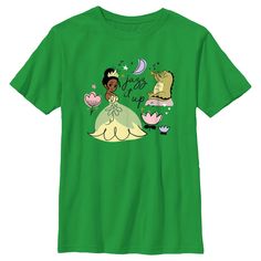 Kissing a frog doesn’t seem so bad if you end up with the officially licensed Disney The Princess and the Frog Tiana Jazz It Up Boys' Graphic T-Shirt! This cute tee features a chibi version of Tiana, Louis playing the trumpet, floral doodles, and the phrase: "Jazz It Up" in script black lettering across the front. Grab some officially licensed The Princess and the Frog apparel for the whole family and celebrate spring in style this year! Disney Green Crew Neck T-shirt, Disney Green Tops With Character Print, Green Disney Character Print Top, Green Disney Cotton T-shirt, Disney Green T-shirt With Graphic Print, Green Disney Graphic Print T-shirt, Disney Green T-shirt With Crew Neck, Green Disney Crew Neck Top, Green Disney Crew Neck T-shirt