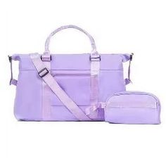 Specifications: Material: Lightweight and water-Oxford cloth Weight: About 1.10 lbs Product Size: Weekender bags: (H*W*T)18*13*6.5inch; Cosmetic Bag: 9.*4*5 inch Size: One Size.  Color: Purple.  Gender: female.  Age Group: adult. Rectangular Purple School Travel Bag, School Weekender Satchel Bag With Large Capacity, School Satchel Weekender Bag With Large Capacity, Rectangular Purple Duffle Bag, School Shoulder Duffle Bag With Luggage Sleeve, Rectangular Purple Duffle Bag For Everyday Use, Purple Rectangular Travel Bag For Daily Use, Rectangular Weekender Bag With Adjustable Strap For School, Purple Bag With Luggage Sleeve For Everyday Use