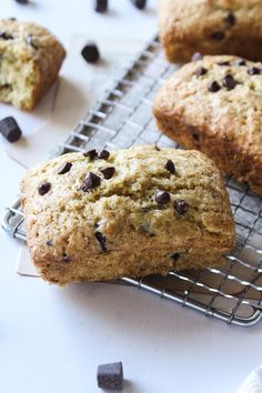 chocolate chip muffins cooling on a wire rack