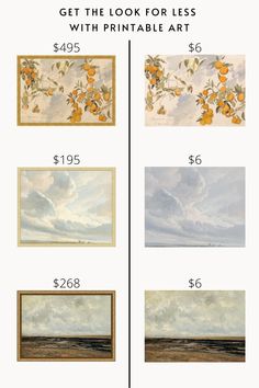 four paintings with the words, get the look for less with printable art $ 46