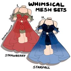 two paper dolls with different outfits on them, one in blue and the other in red