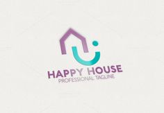 the logo for happy house professional tagline is purple and teal, with an abstract shape