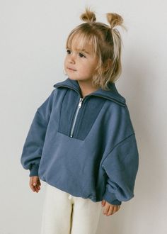 Half Zip Sweater- Blue Surfergirl Style, Mode Shoes, Loose Sleeves, Half Zip Sweaters, Toddler Hair, Zip Sweater