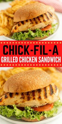 grilled chicken sandwich on a plate with french fries