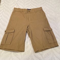 100% Cotton Khaki Cargo Shorts. Button Up, Zip Fly With Two Adjustable Waistband Straps. Smoke And Pet Free Home. Smoke And Pet Free Home. Casual School Bottoms With Button Closure, Summer School Bottoms With Pockets, School Cotton Shorts With Pockets, Cotton School Shorts With Pockets, Casual Short Bottoms For School, Casual Short Length Bottoms For School, Casual Brown School Bottoms, Casual Brown Bottoms For School, School Cotton Bottoms With Cargo Pockets