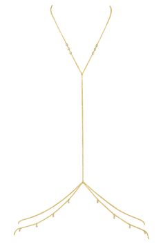 A body chain that needs no introduction. Created to delicately wrap you, this body chain features a double 14K gold-filled chain embellished with dangling white cz gemstones that dance with your movement. The Leigh Body Chain is the double body chains of your dreams.   Details Adjustable chain  14k gold-filled jewelry is water resistant and hypoallergenic Each gemstone is one of a kind, please note the possibility of natural inclusions Handmade with love in Los Angeles 14K Gold-Filled  Gold-fill Body Chain Necklace, Body Necklace Chain, Gold Body Chain, Teeth Jewelry, Body Chains, Gold Bodies, Belly Jewelry, Hand Chain, Fine Jewelry Gift