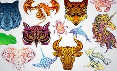 an image of different animal designs on a white background