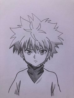 a drawing of an anime character with short hair and a scarf around his neck, looking to the side