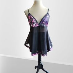 Wilderness Dreams Cute Sheer Nighty With Material On Bust And Trim. Made Mostly Of Polyester With A Little Spandex Makes This Feel Like There Is Nothing There. Attractive Colors. Measures 18" Across The Bust (Pit To Pit) Wug166 Purple Cami Sleepwear For Summer, Purple Sleepwear With Built-in Bra For Night, Purple Camisole Sleepwear For Loungewear, Purple Camisole For Sleepover, Purple Camisole Sleepwear For Night, Fitted Purple Sleepwear With Built-in Bra, Fitted Purple Sleep Top, Fitted Purple Coquette Sleepwear, Purple Camisole Loungewear