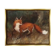 an oil painting of a fox running in the grass