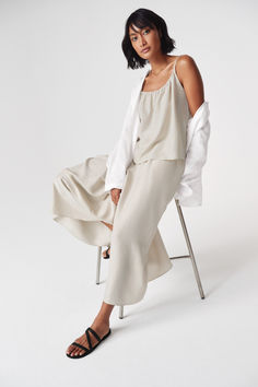 The skirt pant—a standout shape with an exaggerated wide leg. Drapes beautifully in our Washed Silk. Skirt Pant, Silk Skirt, Skirt Pants, Wide Leg Pants, Cool Outfits, Wide Leg, Fashion Outfits, Silk, My Style