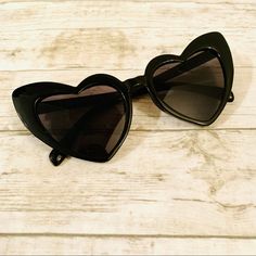 Heart Shaped Sunglasses - Black Only Sunglasses Are Included Black Party Sunglasses For Spring, Spring Party Black Sunglasses, Black Plastic Cat Eye Sunglasses Casual Style, Black Plastic Sunglasses For Party, Fun Black Sunglasses For Parties, Black Plastic Sunglasses For Parties, Black Sunglasses With Mirrored Lenses, Black Plastic Party Sunglasses, Fun Black Polarized Sunglasses