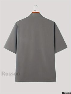 Russoo - Casual Retro Short-Sleeve Button-Up Shirt for Men by INCERUN: Relaxed Fit Tops Solid Color Half Sleeve Shirt With Button Closure, Half Sleeve Shirt With Button Closure, Solid Half Sleeve Top With Button Closure, Gray Short Sleeve Top With Button Closure, Loose Fit Shirts, Retro Shorts, Short Sleeve Button Up, Types Of Collars, Stand Collar