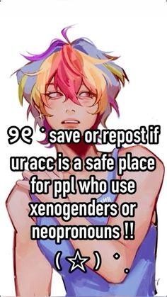 an anime character with pink hair and blue dress text reads so save orrepost if uraci's a safe place for pl who use xenoders or negon