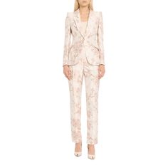 Alexander McQueen classic blazer jacket in an allover cherry blossom jacquard finish  Single-breasted front Peak lapel collar  Single button closure  Long sleeves Side flap pockets  Mid-length  Relaxed fit  Viscose Dry clean Made in Italy