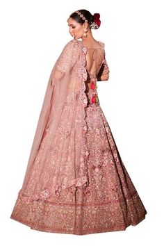 Pink attached cancan lehenga in organza base with resham, mirror, nakshi, pearl, sequins and dabka embroidery in floral pattern. Paired with an embroidered padded blouse and embroidered net dupatta. - Aza Fashions Organza Lehenga For Reception And Festivals, Organza Gown With Dori Work For Reception, Pink Net Lehenga For Wedding, Floor-length Wedding Choli In Net, Navratri Reception Organza Gown, Organza Lehenga For Festivals, Floor-length, Festival Floor-length Organza Lehenga, Wedding Net Choli With Pallu, Wedding Lehenga With Dori Work On Net Material