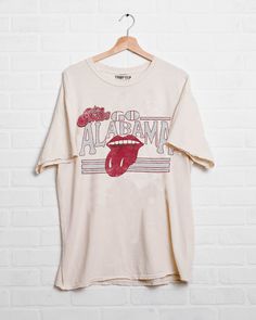 Rolling Stones University of Alabama Stoned Off White Thrifted Tee - shoplivylu Retro Faded T-shirt With Letter Print, Vintage T-shirt For Spring Streetwear, Grunge Style Cotton Fan Merchandise T-shirt, Distressed Cotton Tri-blend Tops, Vintage Relaxed Fit T-shirt For College, Vintage Graphic Print T-shirt For Fall, Casual Tri-blend Distressed Tops, 90s Style Cotton T-shirt For Fan Merchandise, Grunge Fan Merchandise Relaxed Fit Tops