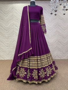 Bollywood Replica LehengaFaux georgette lehenga and choli with 5mm sequence embroidery work.Semi stitch lehenga and unstitch blouse material .Dupatta in faux georgette with ruffles work with four side lace border.Shipping time 5-7 daysBuy this Saree at Kollybollyethnics and make your occasion very special !!. With Express Free Shipping and Custom Stitching, Shop Bollywood Model Purple georgette wedding lehenga at kollybollyethnics from India with free worldwide shipping. Sequins Lehenga Choli, Sequins Lehenga, Purple Lehenga, Chic Prom Dresses, Simple Lehenga, Indian Lehenga Choli, Georgette Lehenga, Lehnga Dress, Lehenga Choli Online