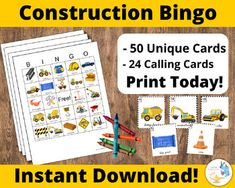 construction themed printables for children to practice their skills