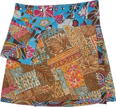 An A-line short skirt with wrap around waist and adjustable snap buttons, this multicolored skirt is cute and ideal for summers. The waist features a fanny pack with a zipped utility pocket, which can be used for carrying credit cards and cell phone. #tlb #WrapAroundSkirt #JuniorPetite #Pocket #Floral #Printed #bohemianfashion #wraparoundskirt #snapbuttonwaistskirt #fannypackskirt Summer Multicolor Skort With Built-in Shorts, Hippie Mini Wrap Skirt For Summer, Hippie Style Mini Wrap Skirt For Summer, Multicolor Skort For Spring, Hippie Style Summer Mini Wrap Skirt, Summer Patchwork Wrap Skirt, Multicolor Summer Skirt With Pockets, Summer Multicolor Skirt With Pockets, Casual Patchwork Mini Skirt For Summer