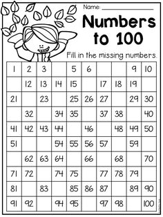 the numbers to 100 worksheet is shown in black and white with an image of a