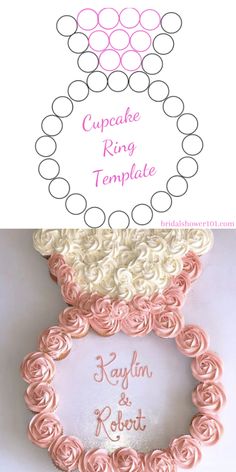 two cakes that are decorated with roses and the words cupcake ring template on them