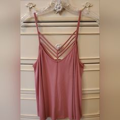 Nwt Express Mauvey / Pink Strappy Spaghetti Strap Swing Top. Has Side Slits At Hem On Both Sides. Fabric Has Stretch. Size Small Flat Measurements: Chest 18" Length 24" Summer Tops With Straps For Brunch, Strappy Camisole For Spring Day Out, Spring Brunch Tank Strapped Tops, Spring Brunch Tank Strap Tops, Spring Brunch Tops With Tank Straps, Spring Vacation Strappy Tank Top, Strappy Tank Top For Spring Vacation, Cami Tops With Straps For Brunch, Spring Casual Strappy Camisole