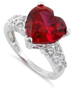 Sterling Silver Ruby Heart CZ Ring Ruby Ring Designs, Birthday Sleepover, Red Gemstone Ring, 15 Birthday, Ruby Heart, Red Crochet, Black Mermaid, Sleepover Ideas, Jewels Rings