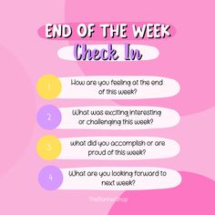 Check In With Yourself, Group Check In Questions, Weekly Journaling Prompts, End Of The Week Check In, End Of Week Quotes, Weekly Check In Questions, End Of Week Check In, Check In Questions, End Of The Week Quotes