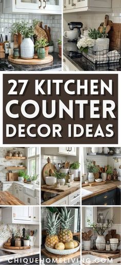 kitchen counter decor ideas with pineapples and other items on the counter in front of them