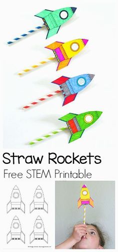 STEM Activity for Kids: How to Make Straw Rockets (w/ Free Rocket Template)- Fun for a science lesson, outdoor play activity, or unit on space! ~ BuggyandBuddy.com Straw Rockets, Rocket Template, Stem Activity For Kids, Straw Rocket, Vetenskapliga Experiment, Kid Science, Play Activity, Science Lesson, Stem Activity