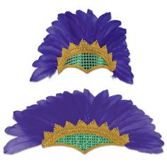 Beistle Mardi Gras Showgirl Headpiece Showgirl Headpiece, Mardi Gras Costumes, Gold Color Scheme, Mardi Gras Party, Fat Tuesday, Feather Design, Cat Earrings, Light Weight Earrings, Bungalow Rose