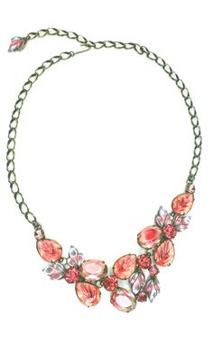 Vintage German made two tone crystal and pink rhinestones combined with glass two toned leaves set in an antique finish brass setting with DeLuxe tag. The brass chain is curbed and adjustable between a choker, collar and princess style necklace. The closure is finished with a glass two toned small leaf. There's matching clipped earrings to go with the glamerous necklace reminiscent of the 1950s. Beautiful example of American custom made jewelry. See the vintage glass stones here https://www.etsy.com/shop/DeLuxeVintageStones Pink Jeweled Metal Jewelry, Pink Jeweled Metal Necklace, Rose Crystal, Small Leaf, Brass Necklace, Choker Collar, Princess Style, Pink Rhinestones, Style Necklace