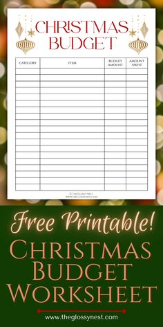 a christmas budget sheet with the words, free printable christmas budget worksheet