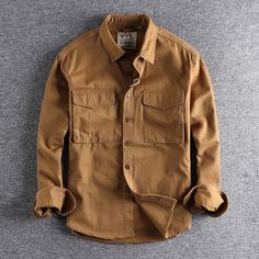 Boyfriend Outfit, Shirt Folding, Cargo Shirts, Safari Style, Dark Khaki, Simple Shirts, Casual Design, Casual Work, Japan Fashion