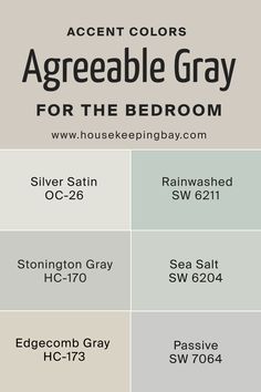 four different shades of gray paint with the words agreeable gray for the bedroom