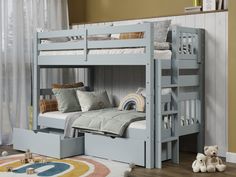 This Twin over Twin Bunk Bed in Breezy Blue with 2 Under Bed Drawers will look great in your child's bedroom Princess Loft Bed, Bunk Beds Twin, Safe Bunk Beds, Stairway Bunk Beds, Three Beds, Beds Twin, Bunk Bed Sets, Tax Saving, Bed Drawers