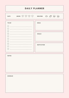 the daily planner is shown in pink and white with hearts, arrows, and other items