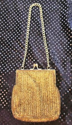 Vintage La Regale Small Gold Bronze Beaded Handbag Gold Chain Strap ~ Hong Kong! Stunning small beaded handbag handmade in Hong Kong! Lined in yellow satin. Good condition! Measures 5" H x 4.5" W. Strap drop: 7". Yellow Satin, Gold Handbags, Top Handle Bags, Beaded Handbag, Chain Strap, Gold Chain, Purses And Handbags, Gold Chains, Top Handle