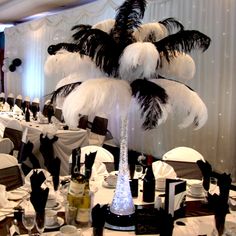 12 Pack | 13-15 Black Natural Ostrich Plumes Wholesale Centerpiece Filler, Masquerade Party Decorations, Harlem Nights, Gatsby Theme, Prom Theme