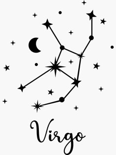 the zodiac sign virgo with stars and crescents in black on a white background