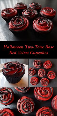 red velvet cupcakes with chocolate frosting on top