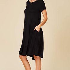 Women's Comfy Short Sleeve Scoop Neck Swing Dresses With Pockets Color: Black Size: Xl Such A Great, Comfy Dress For All Seasons! Perfect For Dressing Up Or Down, Work Or Play! New, Never Worn No Price Tags Current Retail: $25 Black Relaxed Fit Midi Dress For Summer, Black Short Sleeve Relaxed Midi Dress, Black Relaxed Fit Midi Dress For Casual Wear, Black Relaxed Fit Short Sleeve Midi Dress, Black Knee-length Dress With Relaxed Fit, Black Midi Dress With Relaxed Fit, Black Relaxed Fit Midi Dress Casual Style, Black Relaxed Fit Midi Dress Casual, Black Relaxed Fit Knee-length Dress