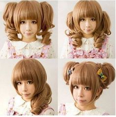 Brown Lolita Cosplay Wig Heat Friendly Clip + 2 Ponytails Wavy Hair Wig 2 Ponytails, Emo Haircuts, Gyaru Hair, Kawaii Hairstyles, Gyaru Fashion, Emo Hair, Pretty Designs, Anime Hair, Hair Reference