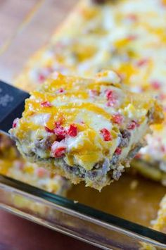 a casserole dish with meat and cheese on it, ready to be eaten