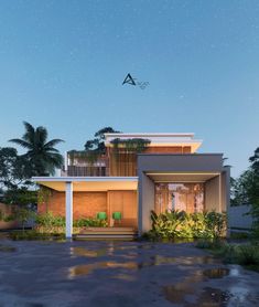 an artist's rendering of a modern house in the middle of a tropical setting