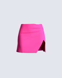 I don't think you could ever get tired of wearing pink 💯 Show everyone what dreams are made of in this slit hem skirt ☁️ Bright Pink Clothes, Pink Mini Skirt Outfit, Hot Pink Mini Skirt, Wonderland Halloween, White Corset Dress, Hot Pink Skirt, Bright Pink Dresses, Latin Dresses, 30 Birthday