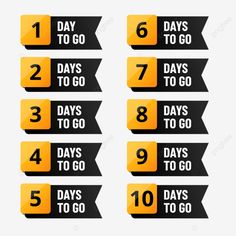 set of day countdown from 10 to 1 with gold black colors vector day to go countdown count down day Six Days To Go Countdown, 22 Days To Go Countdown, Three Days To Go Countdown, 1 Day To Go Countdown Poster, Color Vector, Black Color, Transparent Background